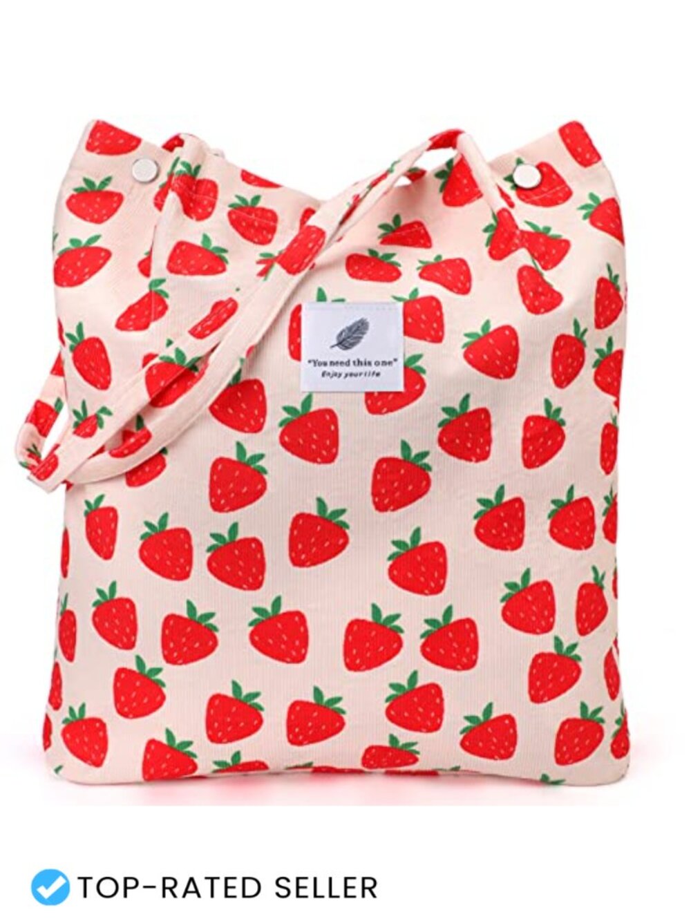Corduroy Tote Bag Large Capacity Shoulder Purse with Inner Pockets Reusable